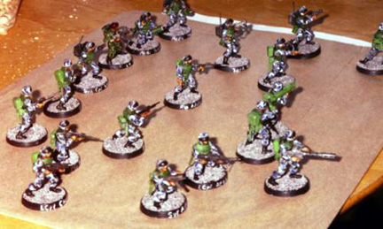 Some of the completed troopers prepare to march off the workbench and onto the wargames table, where they will be slaughtered mercilessly by my son's jammy dice rolls.