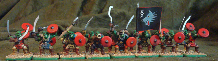 A 16 figure unit straight from the Fantasy Warrior rules, with Commander, Standard, Musician, and Champion.

Basic figure: FP02 Orc with Spear