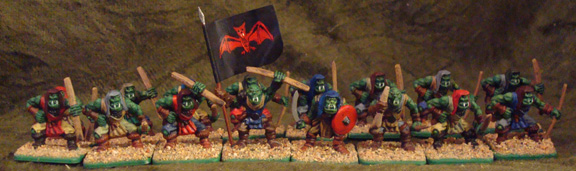 A 16 figure unit straight from the Fantasy Warrior rules, with Commander, Standard,  and Musician,  using all 3 Orc models.