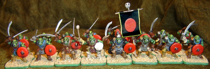 eM-4  plastic Orcs

A 16-figure unit straight from the Fantasy Warriors rules, complete with Leader, Musician, Standard, and Hero