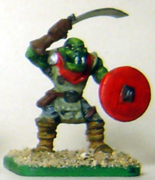 eM-4  plastic Orc

His left arm is rotated forward, and his right arm has been raised .